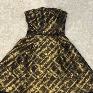 Monique Lhuillier Black and Gold Strapless Dress